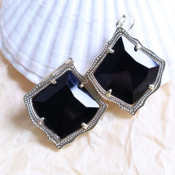Kendra Scott Gold Kirsten Black Opaque Glass Earrings - Picture 2 of 2